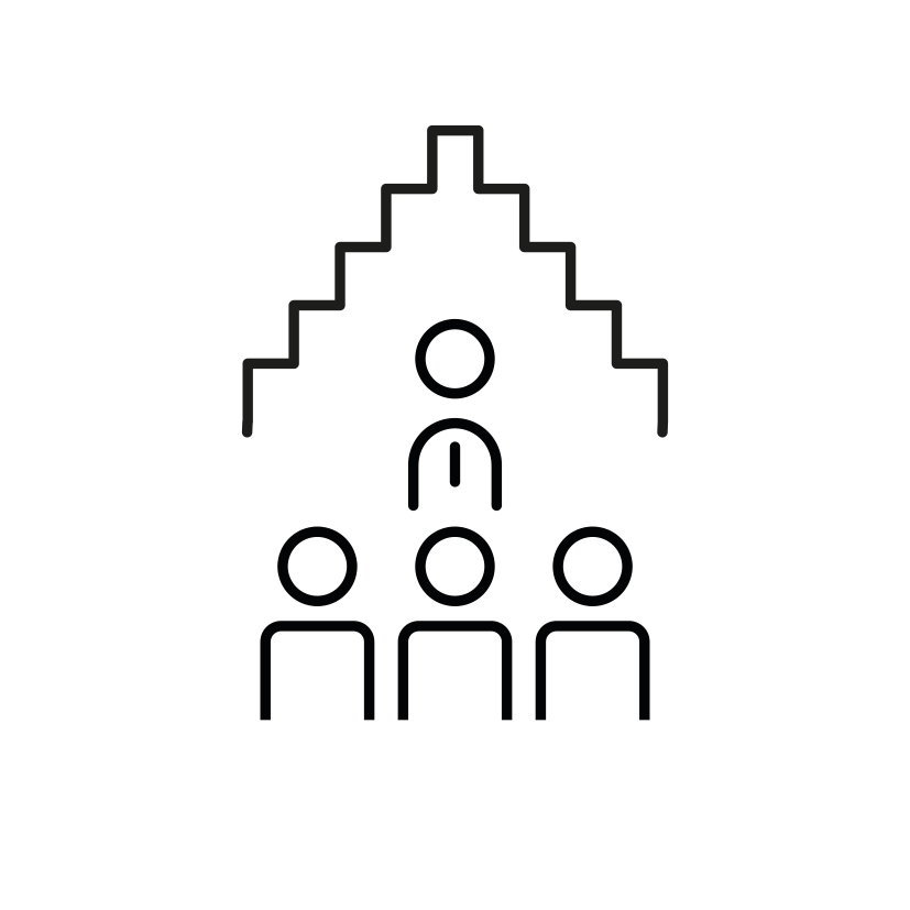 Pictogram voor Congressen & Events met een gebouw en symbolen van personen