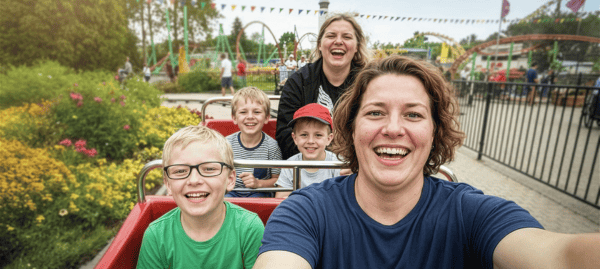 gezin met kinderen in een pretpark gezin met kinderen in een pretpark