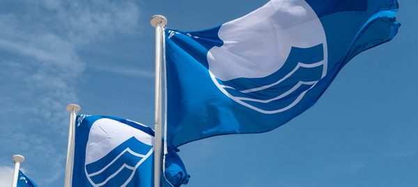 Afbeelding van blauwe Blue Flag vlaggen die zwaaien Afbeelding van blauwe Blue Flag vlaggen die zwaaien